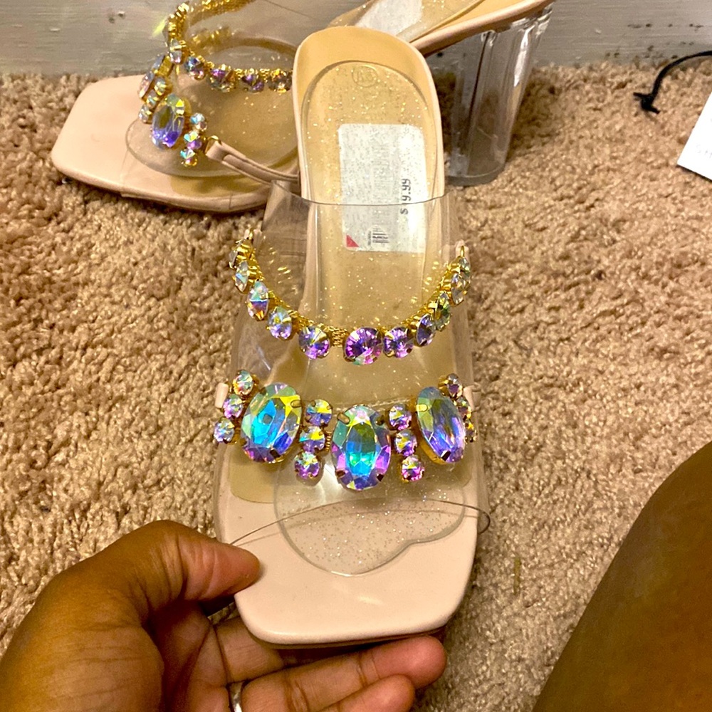 Only wear them once. Super cute statement shoe. Faux gems.